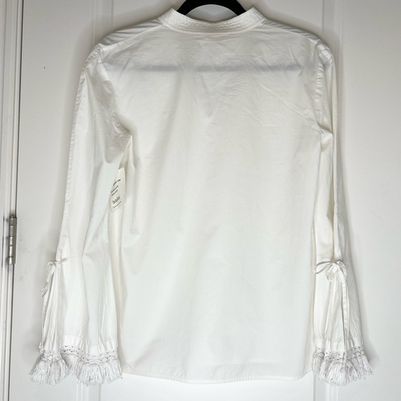 Tory Burch Sophie Fringe-Trim Bell Sleeve Top White Size 6 Designer Cloud Dancer - Picture 10 of 15